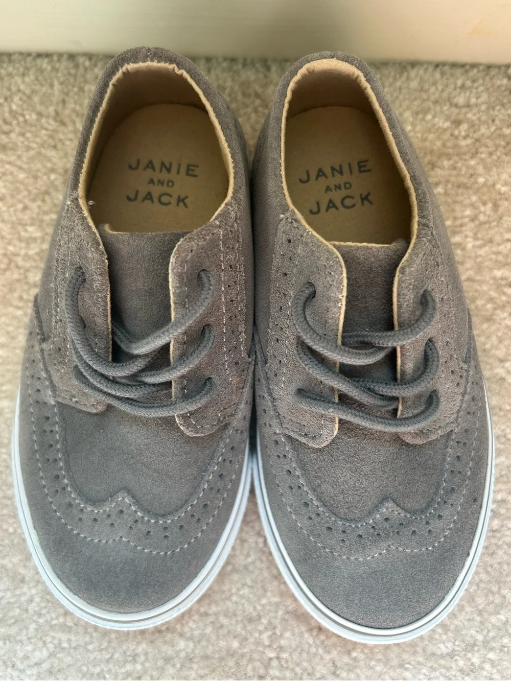 Janie and Jack Boy Gray Suede Leather Wingtip Oxford Sneakers Grey Sz 9 Classic
